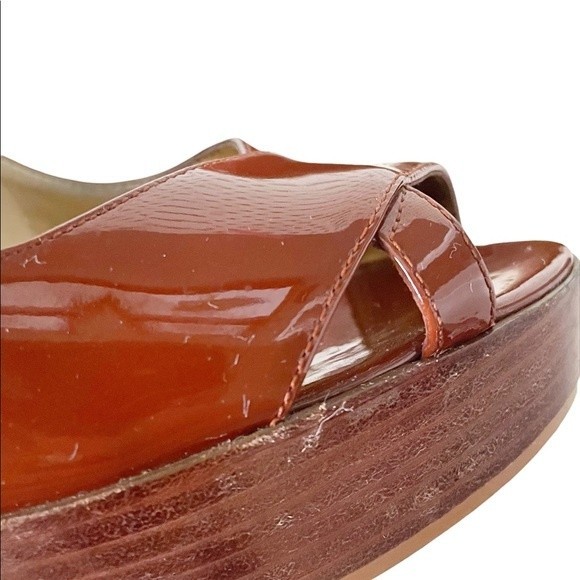 Marc Fisher Platform Peep Toe Heel Brown Patent Leather Dress Shoe Size 6.5 - Picture 8 of 13